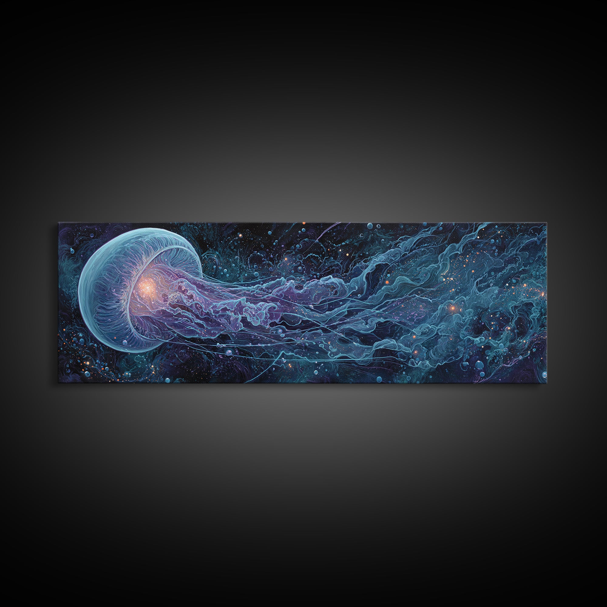 Cosmic Jellyfish Canvas Print, Glowing Ocean Creature, Celestial Sea Life Wall Decor, Marine Biology Gift, Coastal Wall Art