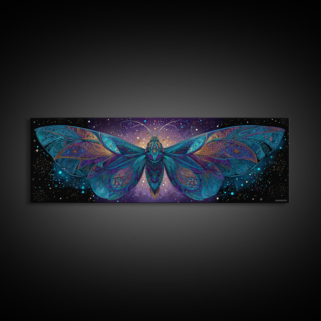 Celestial Moth Wall Art, Intricate Mandala Wings Canvas Print, Mystical Boho Decor, Large Psychedelic Cosmic Statement Art