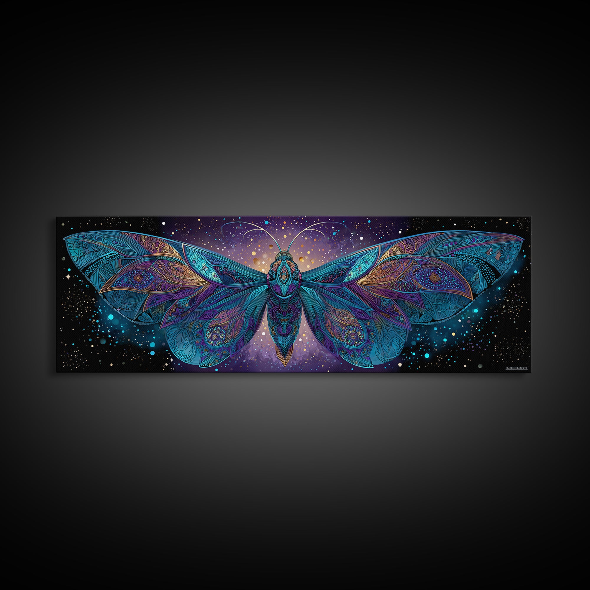 Celestial Moth Wall Art, Intricate Mandala Wings Canvas Print, Mystical Boho Decor, Large Psychedelic Cosmic Statement Art