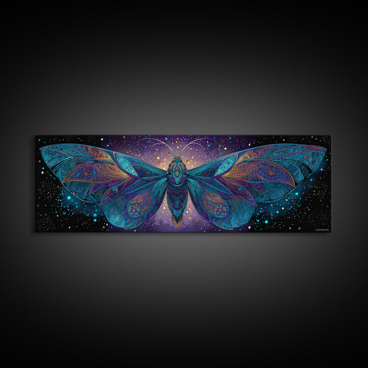 Celestial Moth Wall Art, Intricate Mandala Wings Canvas Print, Mystical Boho Decor, Large Psychedelic Cosmic Statement Art