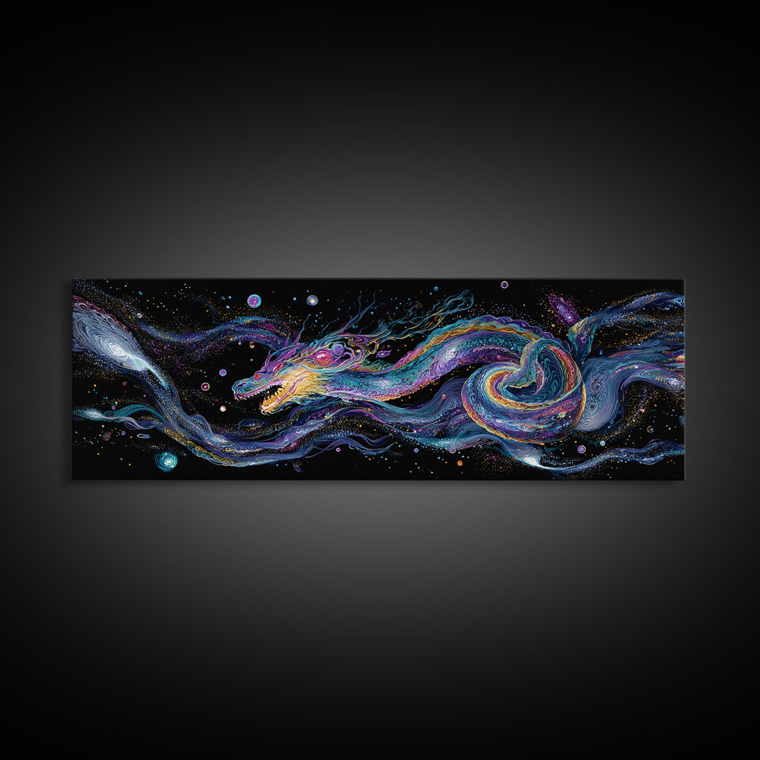 Cosmic Dragon Serpent Swimming Through Galaxies Wall Art, Fantasy Space Canvas Print For Gamer Room Decor And Gift For Him