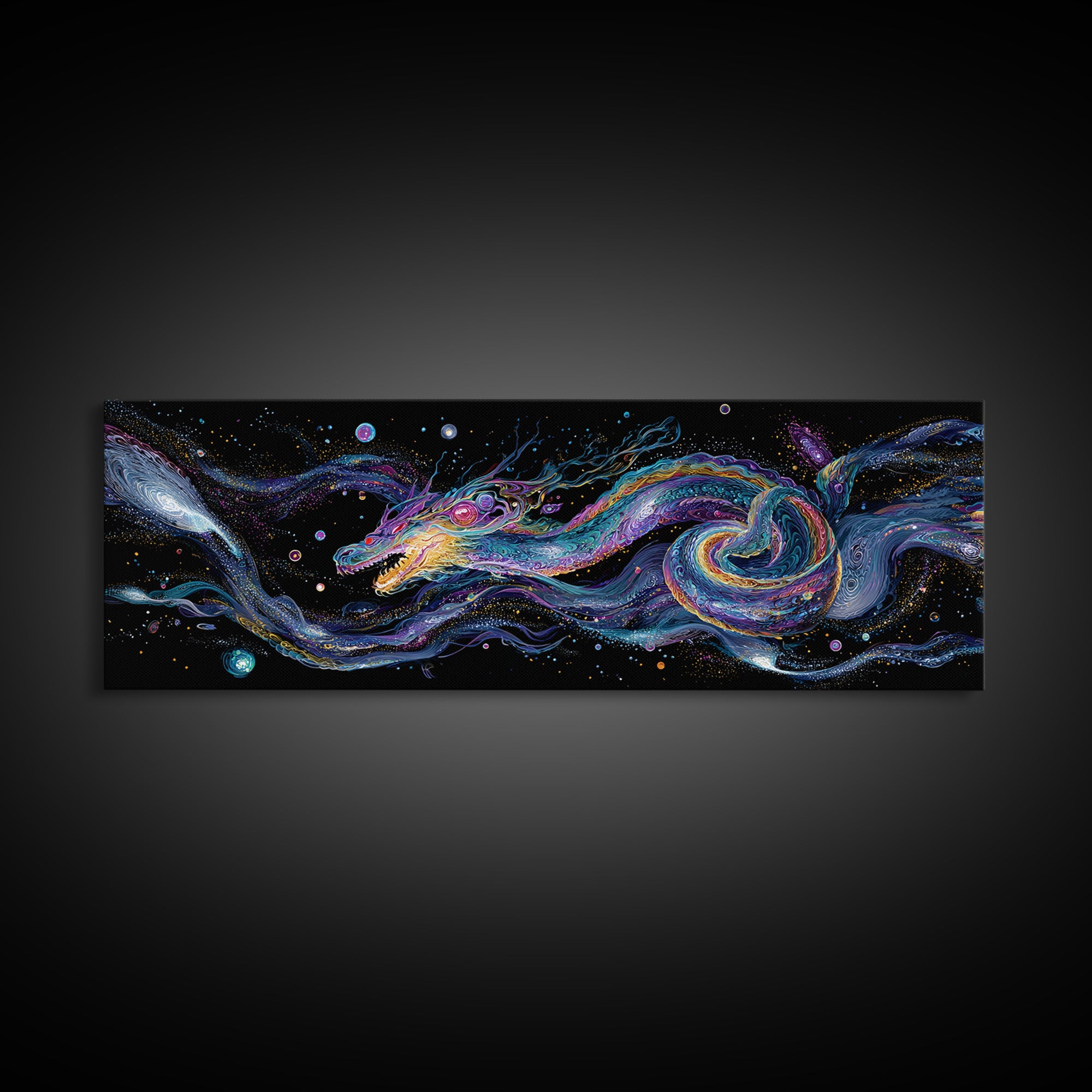 Cosmic Dragon Serpent Swimming Through Galaxies Wall Art, Fantasy Space Canvas Print For Gamer Room Decor And Gift For Him