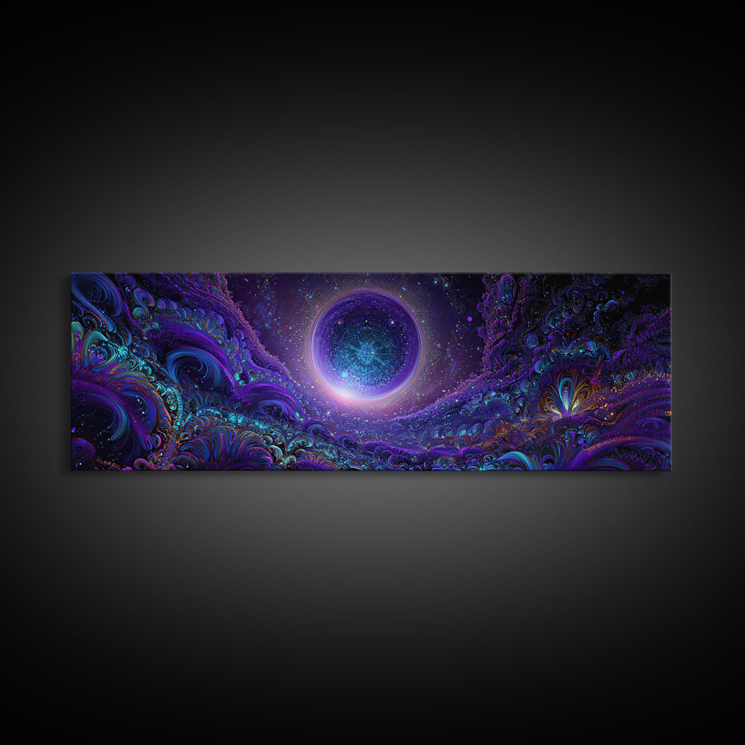 Cosmic Fractal Eclipse Canvas Print, Psychedelic Wall Art, Celestial Abstract Space Decor, Mystical Galaxy Statement Artwork