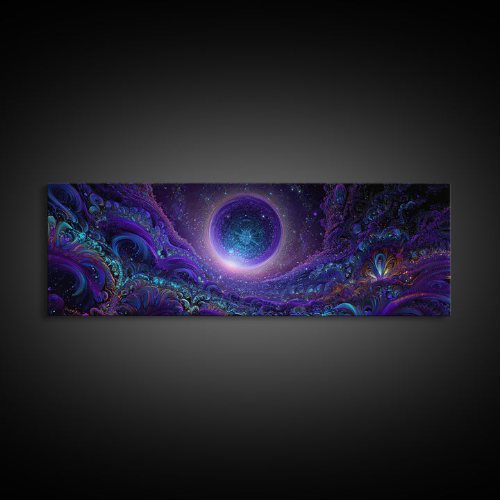 Cosmic Fractal Eclipse Canvas Print, Psychedelic Wall Art, Celestial Abstract Space Decor, Mystical Galaxy Statement Artwork
