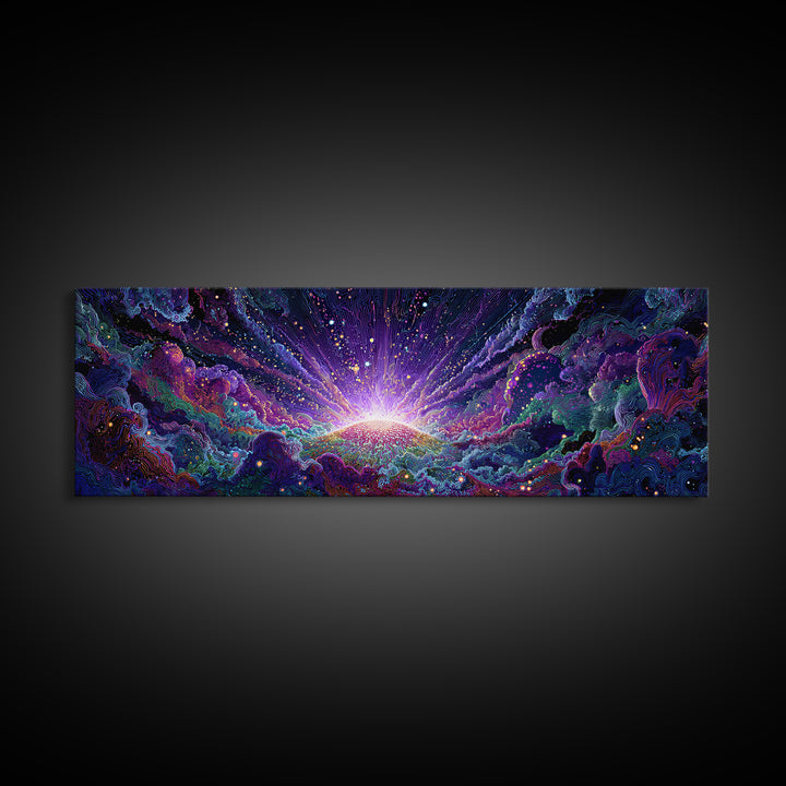 Radiant Cosmic Sunrise Wall Art, Colorful Abstract Space Poster, Galaxy Canvas Decor, Modern Living Room Wall Art Print