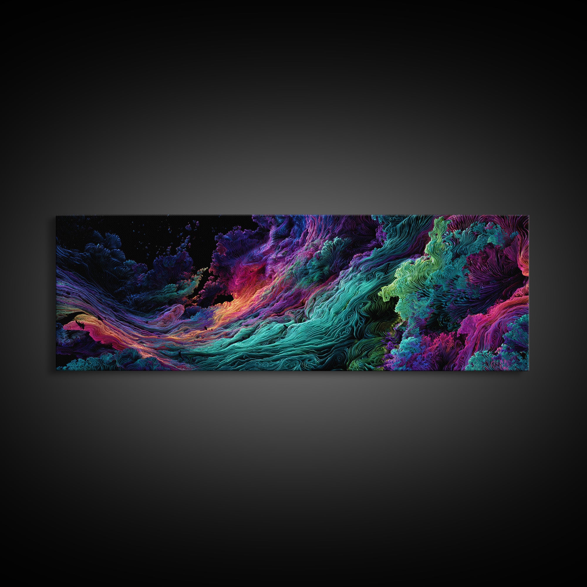 Vibrant Fractal Ocean Wave Canvas Print, Psychedelic Abstract Art, Colorful Wall Decor, Modern Statement Living Room Art