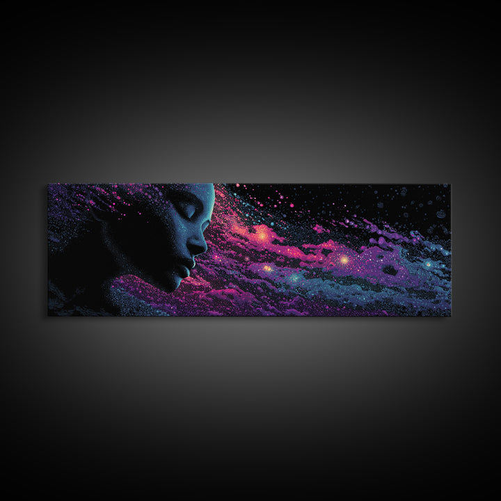 Cosmic Woman Profile Wall Art, Celestial Galaxy Canvas Print, Psychedelic Space Decor, Mystical Feminine Statement Art Gift