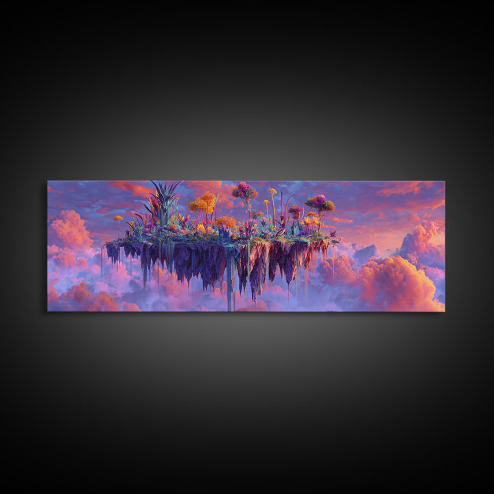 Floating Sky Island Garden In Pink Clouds Canvas Print, Fantasy Landscape Wall Art, Dreamy Botanical Decor, Whimsical Gift
