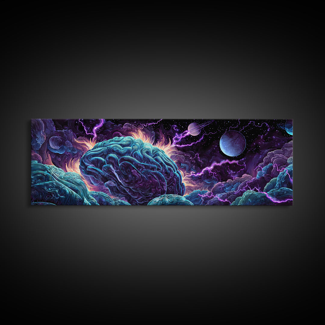 Surreal Cosmic Brain Storm Canvas Print, Psychedelic Space Wall Decor, Sci Fi Wall Art, Mystical Office Decor, Gift For Him