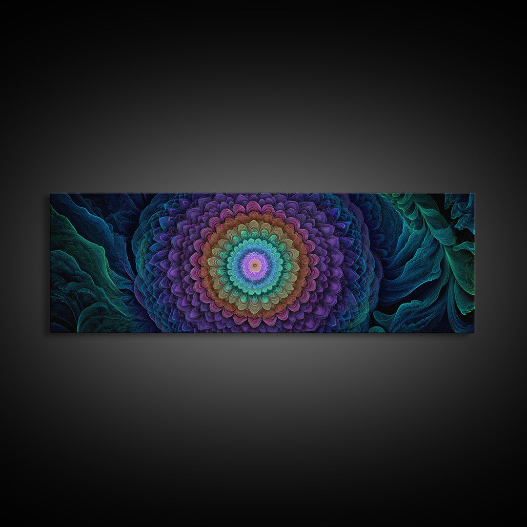 Rainbow Mandala Flower Fractal Wall Art, Spiritual Psychedelic Canvas Print, Boho Meditation Decor, Colorful Zen Gift Idea