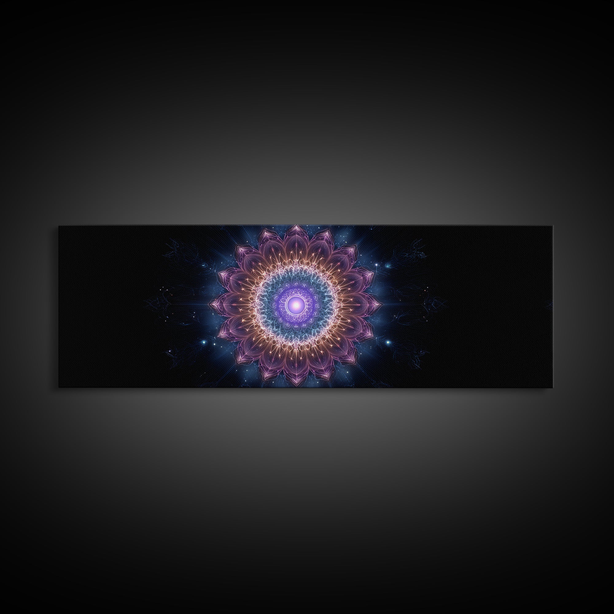 Glowing Purple Mandala Cosmic Wall Art, Celestial Abstract Canvas Print, Spiritual Decor, Meditation Room Art Gift For Her