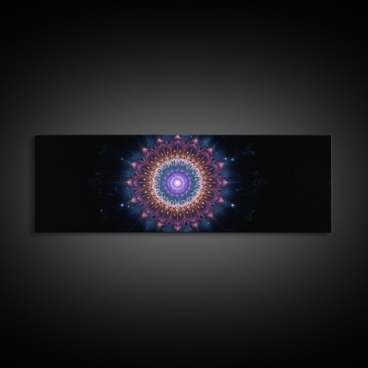 Glowing Purple Mandala Cosmic Wall Art, Celestial Abstract Canvas Print, Spiritual Decor, Meditation Room Art Gift For Her