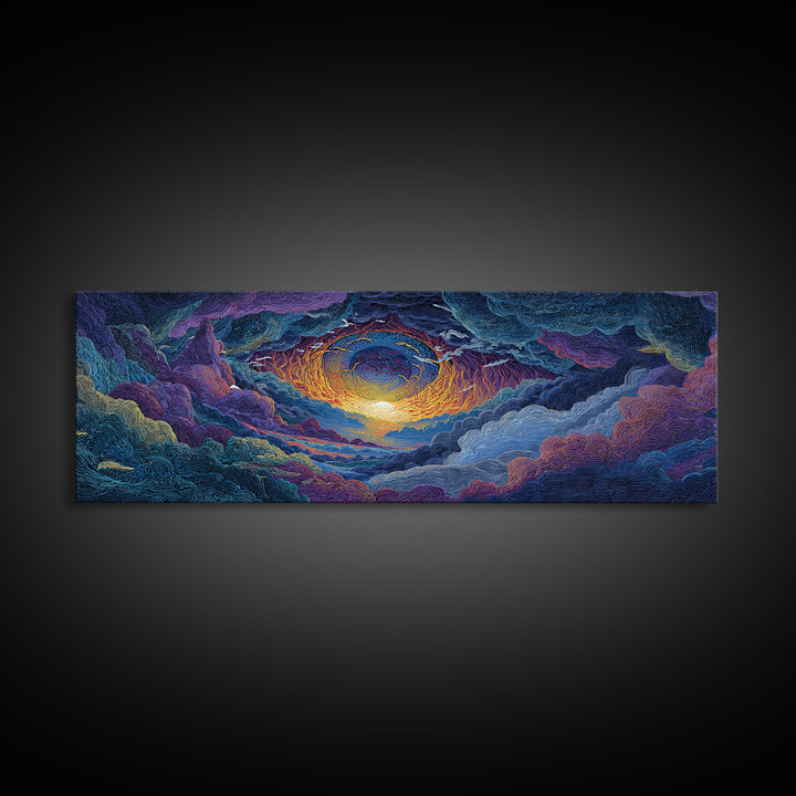 Textured Celestial Eye Sunset Wall Art, Cosmic Abstract Landscape Canvas, Colorful Spiritual Decor, Large Statement Art Print