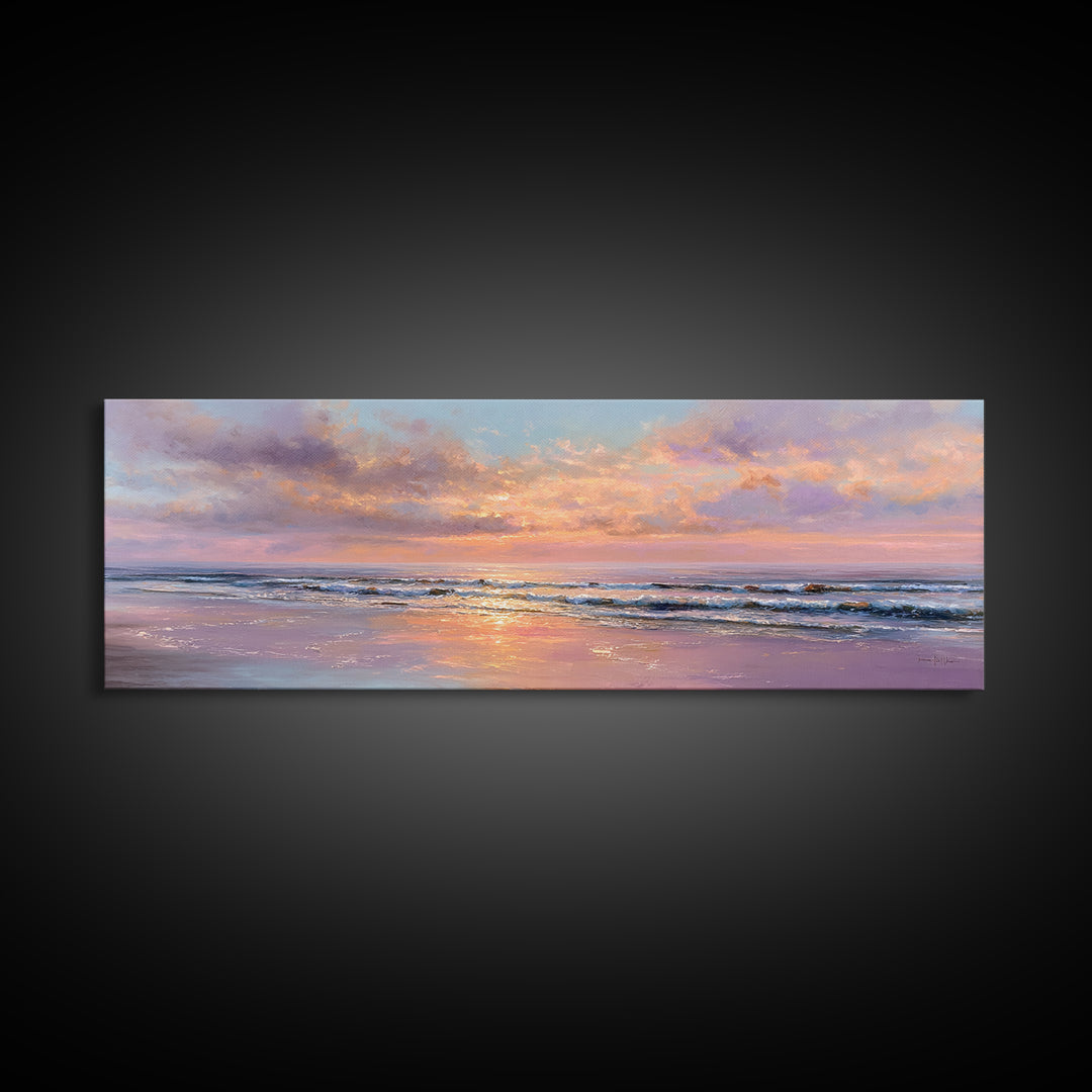 Pastel Ocean Sunset Canvas Print, Romantic Seascape Painting, Coastal Wall Art, Serene Beach House Living Room Decor Gift
