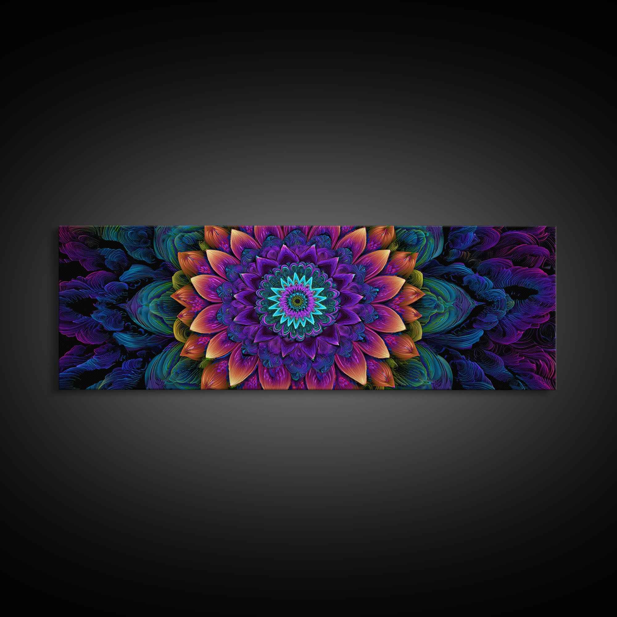 Vibrant Fractal Mandala Flower Canvas Print, Psychedelic Wall Art, Colorful Spiritual Decor, Meditation Room Art, Yoga Studio
