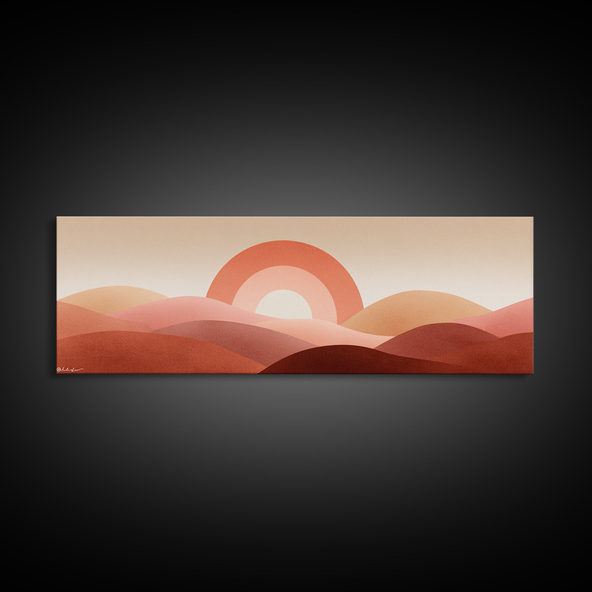 Terracotta Sun And Rolling Hills Canvas Print, Abstract Desert Landscape, Mid Century Modern Wall Art, Warm Earth Tone Decor