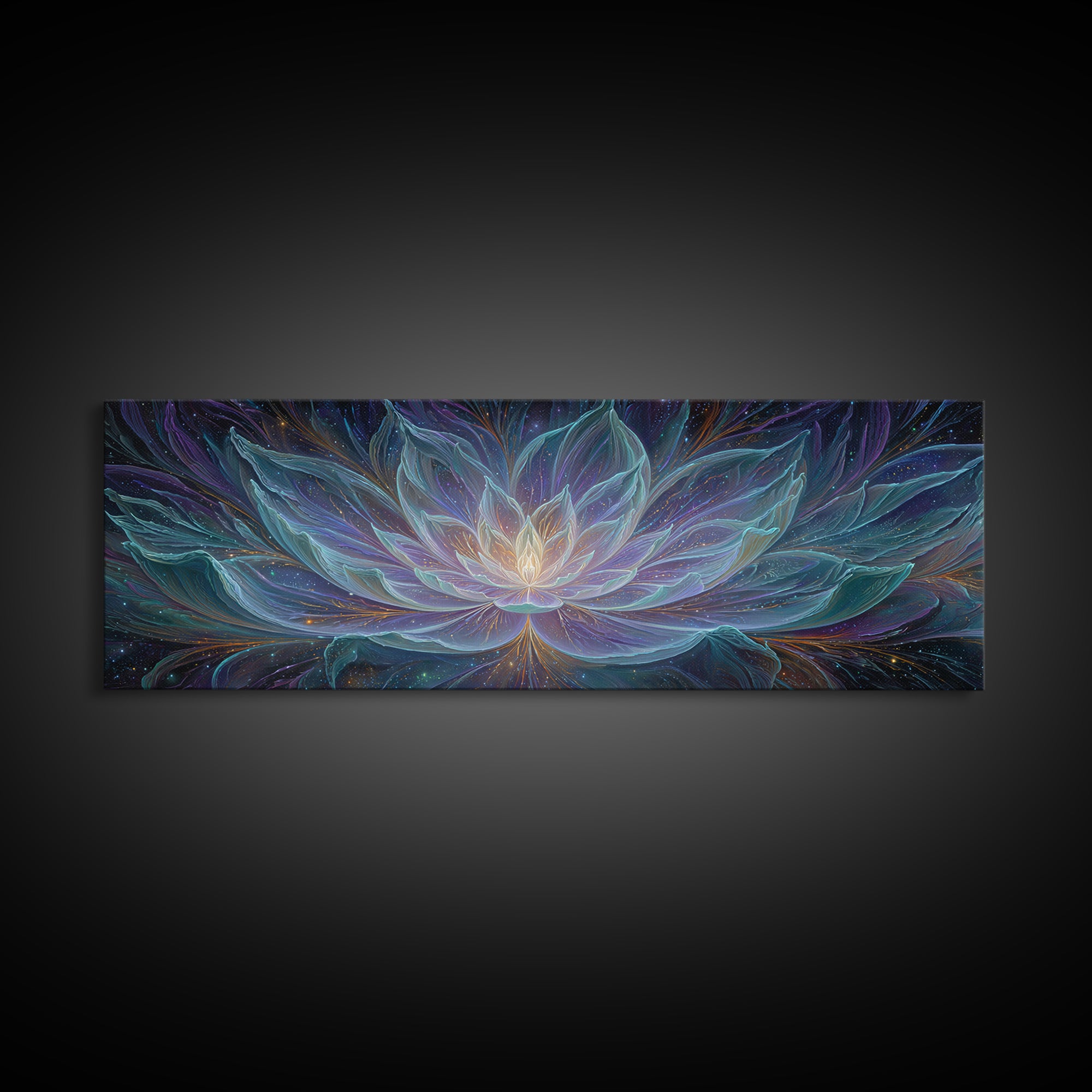 Luminous Cosmic Lotus Canvas Print, Celestial Flower, Meditation Room Art, Spiritual Wall Decor, Yoga Studio Decor Gift Idea