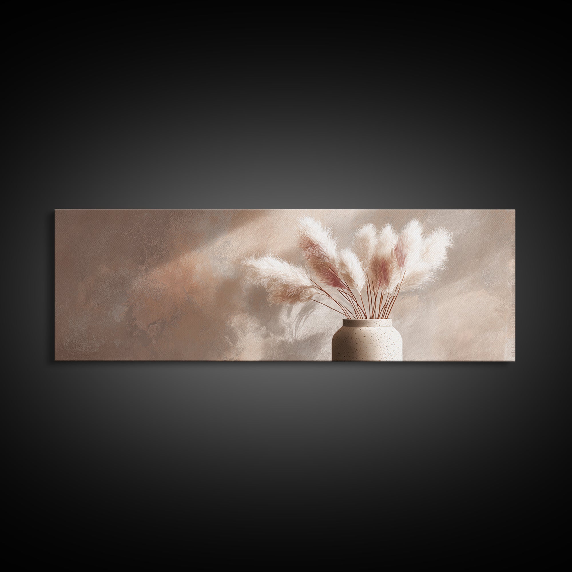 Neutral Pampas Grass Vase Framed Canvas Print, Beige Minimalist Wall Art, Japandi Home Decor, Modern Living Room Decor Print