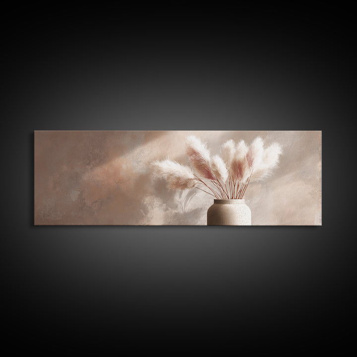 Neutral Pampas Grass Vase Framed Canvas Print, Beige Minimalist Wall Art, Japandi Home Decor, Modern Living Room Decor Print