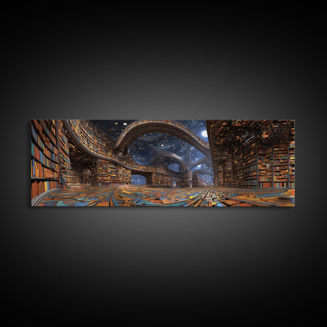 Grand Surreal Library Wall Art, Magical Bookshelves, Dark Academia Decor, Book Lover Gift, Home Office Wall Decor Art Print