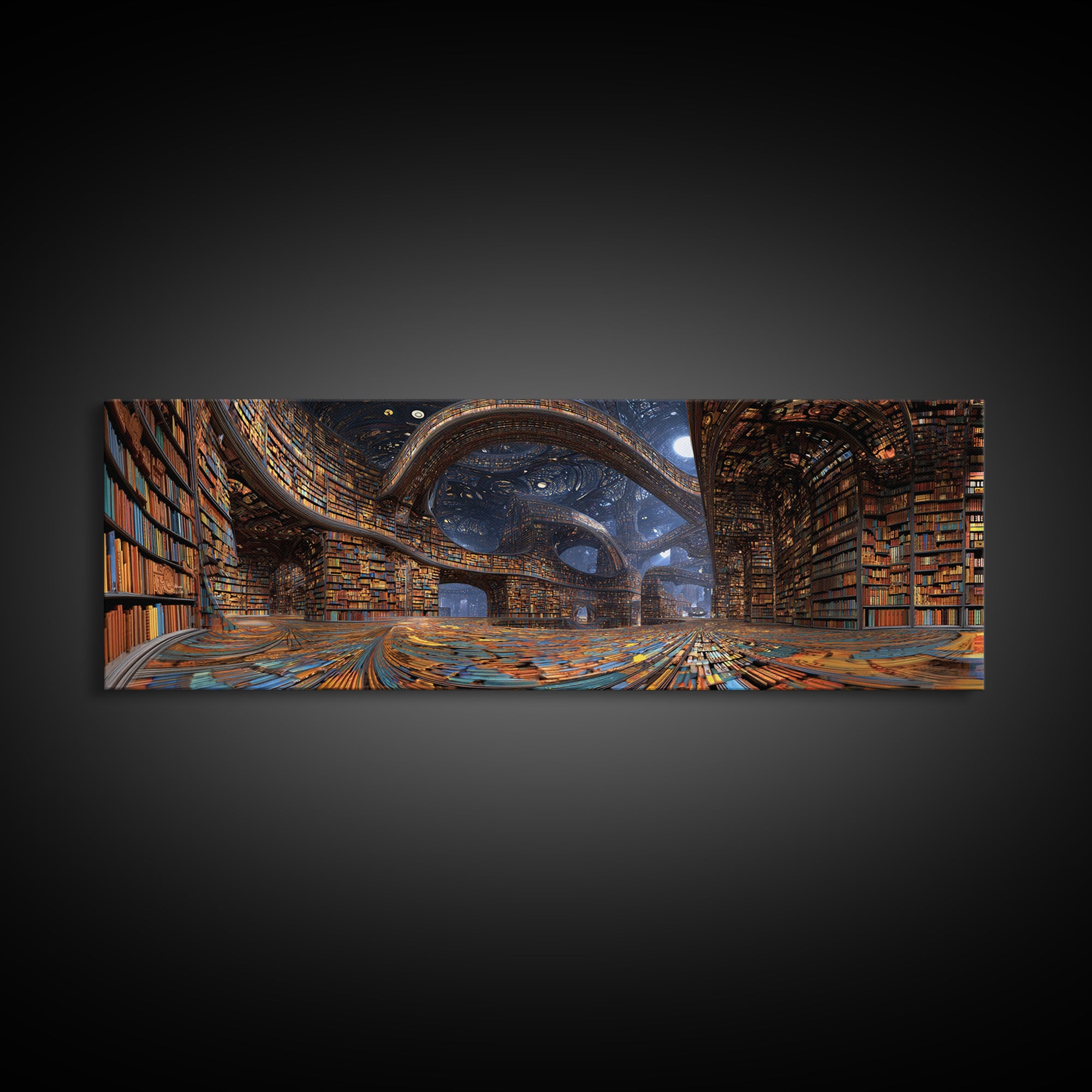 Grand Surreal Library Wall Art, Magical Bookshelves, Dark Academia Decor, Book Lover Gift, Home Office Wall Decor Art Print