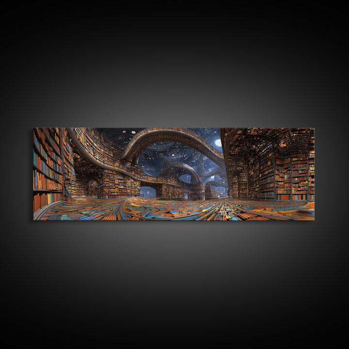 Grand Surreal Library Wall Art, Magical Bookshelves, Dark Academia Decor, Book Lover Gift, Home Office Wall Decor Art Print