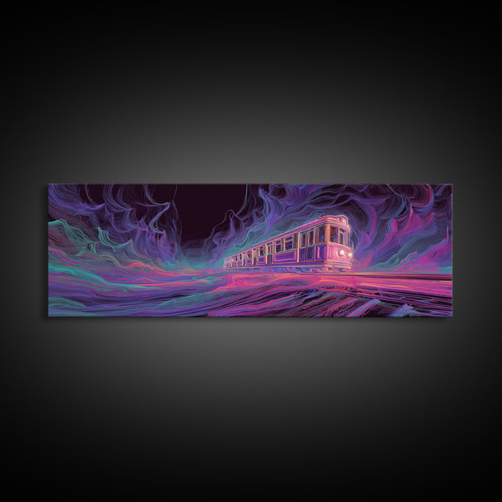 Neon Ghost Train Canvas Print, Cyberpunk Subway, Futuristic Urban Wall Decor, Gaming Room Decor, Sci Fi Modern Wall Art Gift