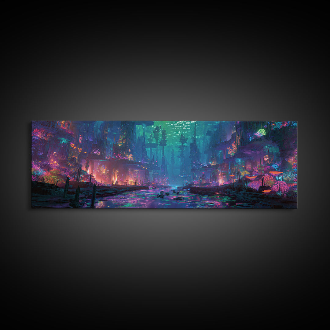 Neon Flooded Cyber City Wall Art, Futuristic Cityscape, Dystopian Sci Fi Decor, Gaming Room Wall Art, Modern Home Decor Print