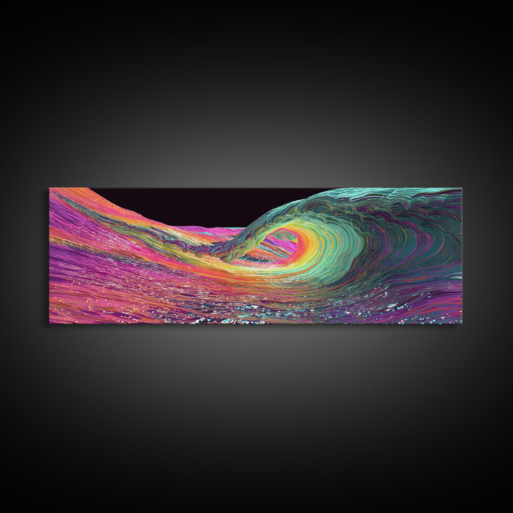Rainbow Psychedelic Ocean Wave Canvas Print, Surf Wall Art, Colorful Coastal Decor, Modern Abstract Beach House Art Print