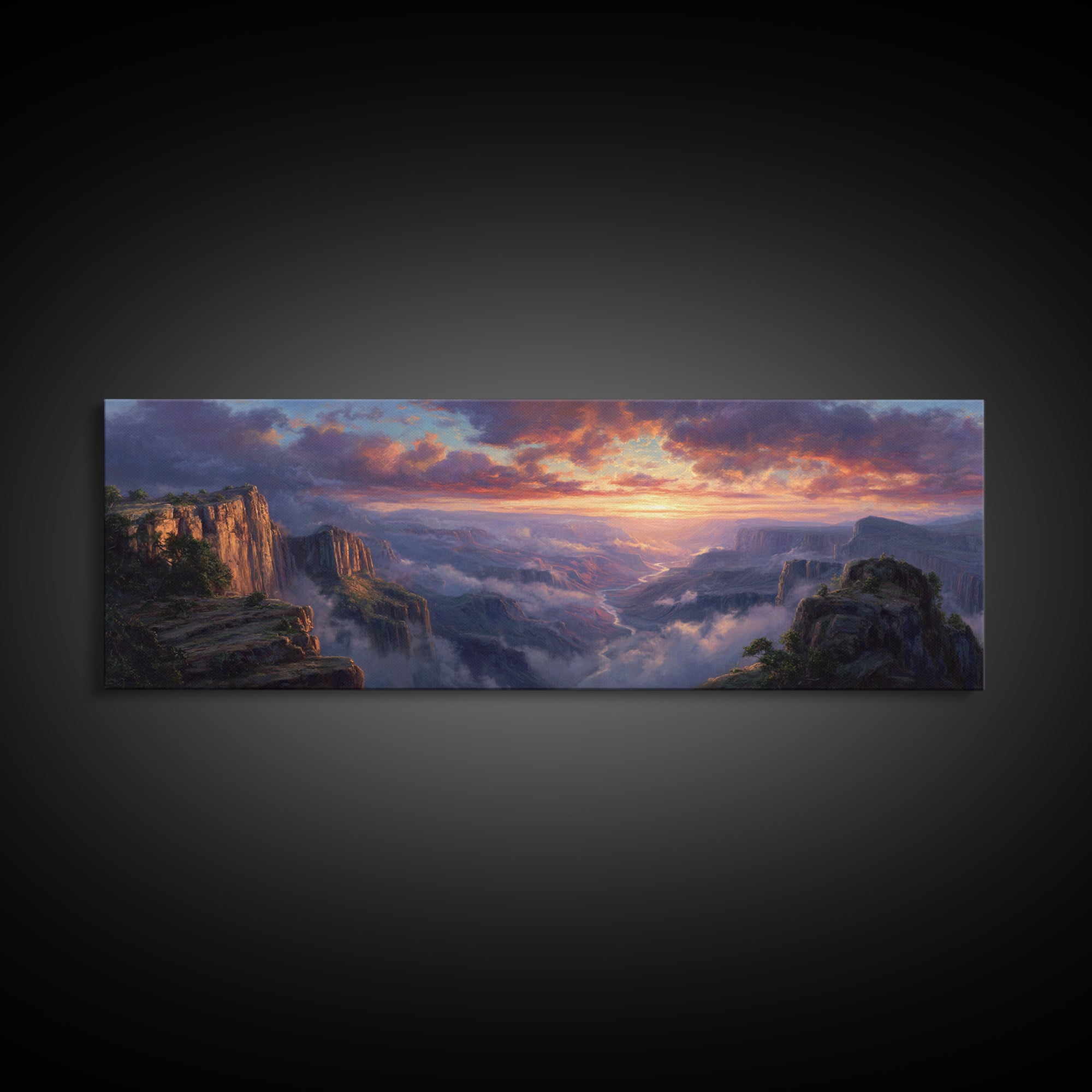 Grand Canyon Sunset Vista Wall Art, Panoramic Landscape Painting, Large Wall Art, Nature Wall Decor, Living Room Decor, Home Decor