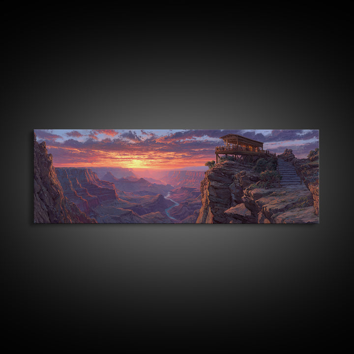 Grand Canyon Sunset Lookout Framed Canvas Print, Southwest Landscape Wall Art, Rustic Cabin Decor, National Park Travel Poster Print
