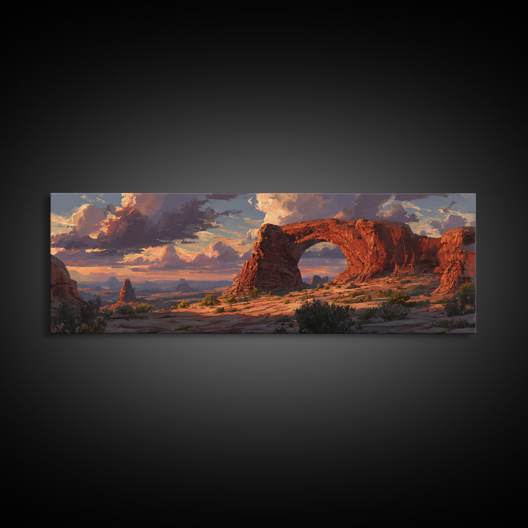 Red Rock Desert Arch At Sunset Framed Canvas Print, Southwest Landscape Wall Art, Utah Travel Decor, Rustic Home Decor, Nature Wall Art