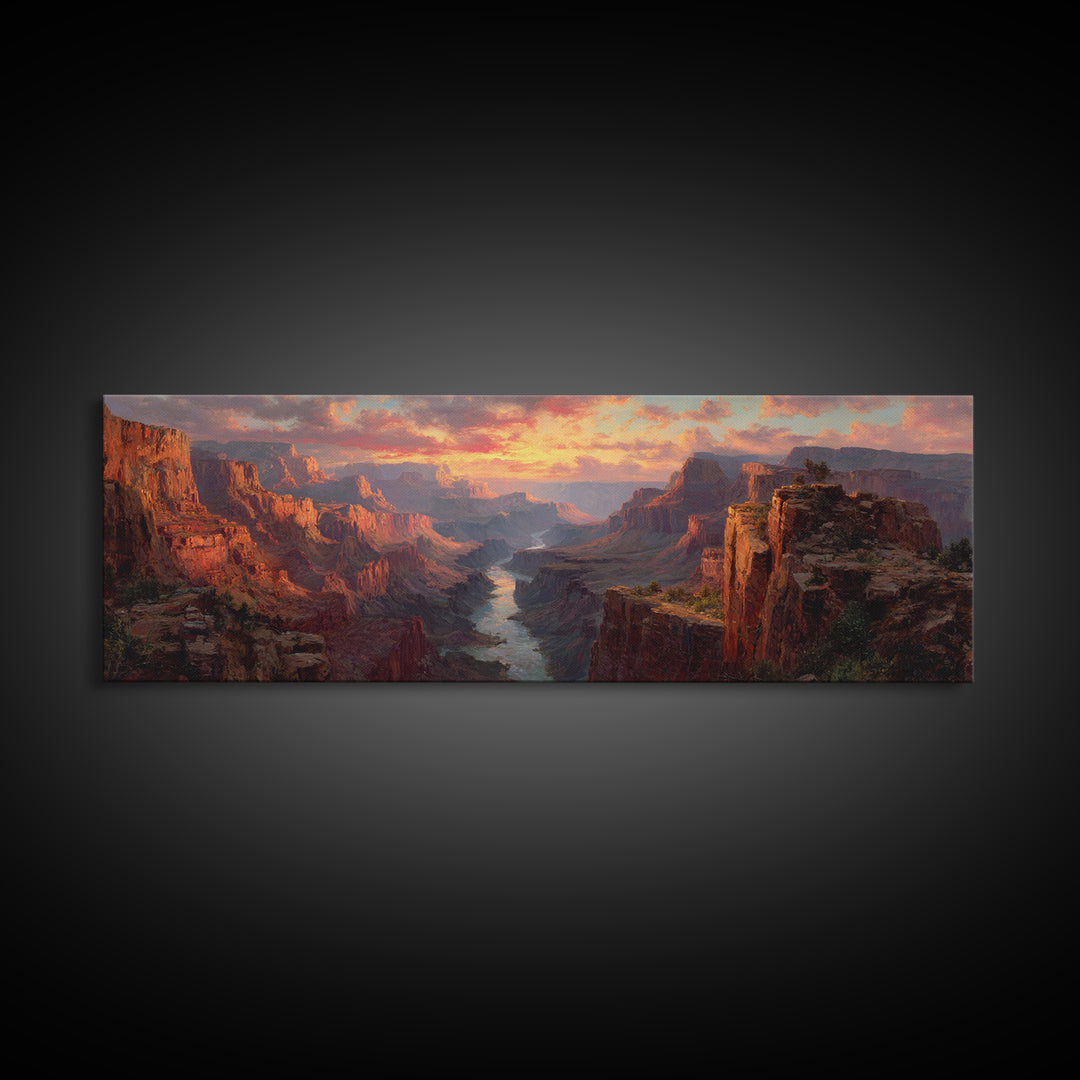Grand Canyon River Sunset Wall Art, Panoramic Canvas Print, Southwest Landscape Decor, Large Desert Art For Living Room Decor