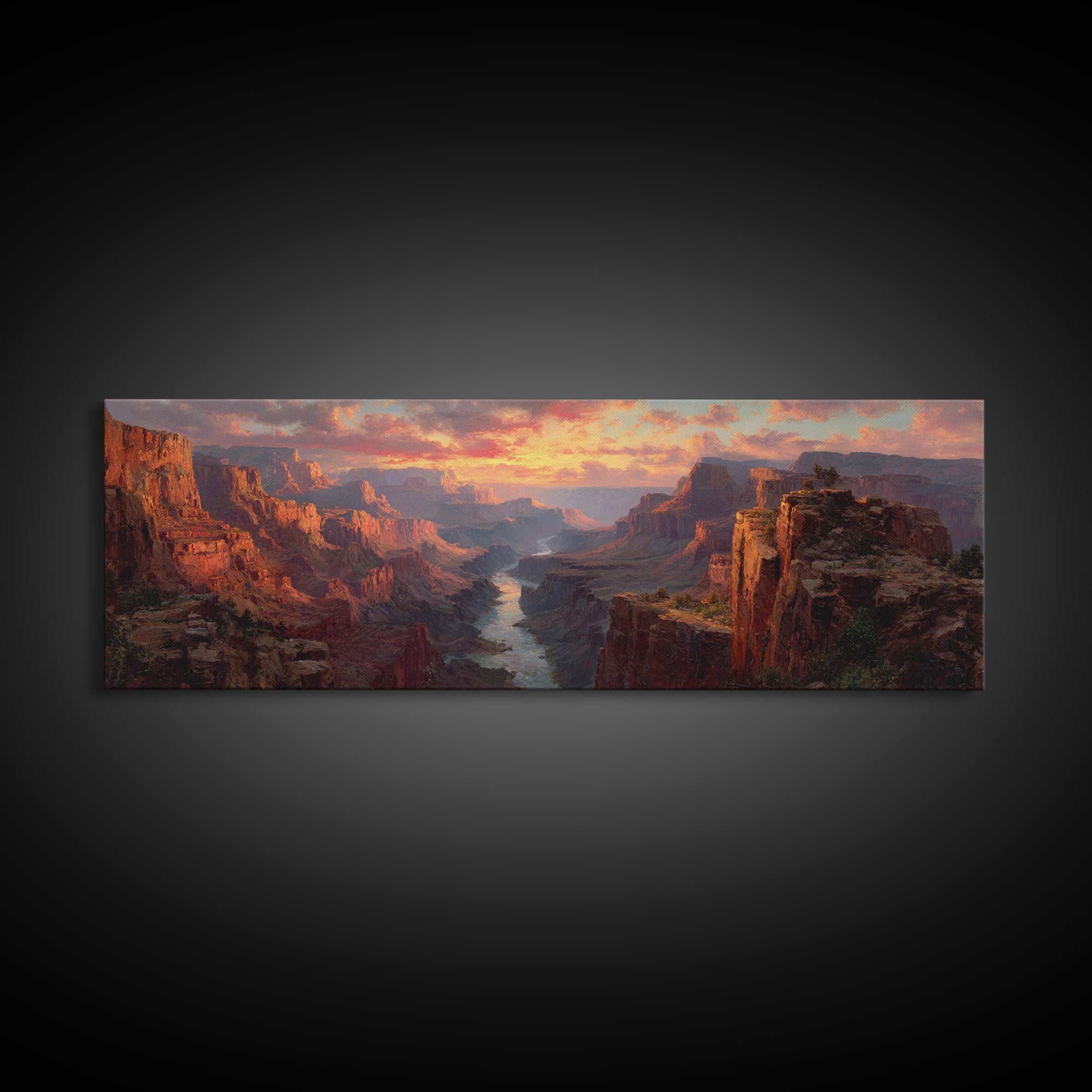 Grand Canyon River Sunset Wall Art, Panoramic Canvas Print, Southwest Landscape Decor, Large Desert Art For Living Room Decor