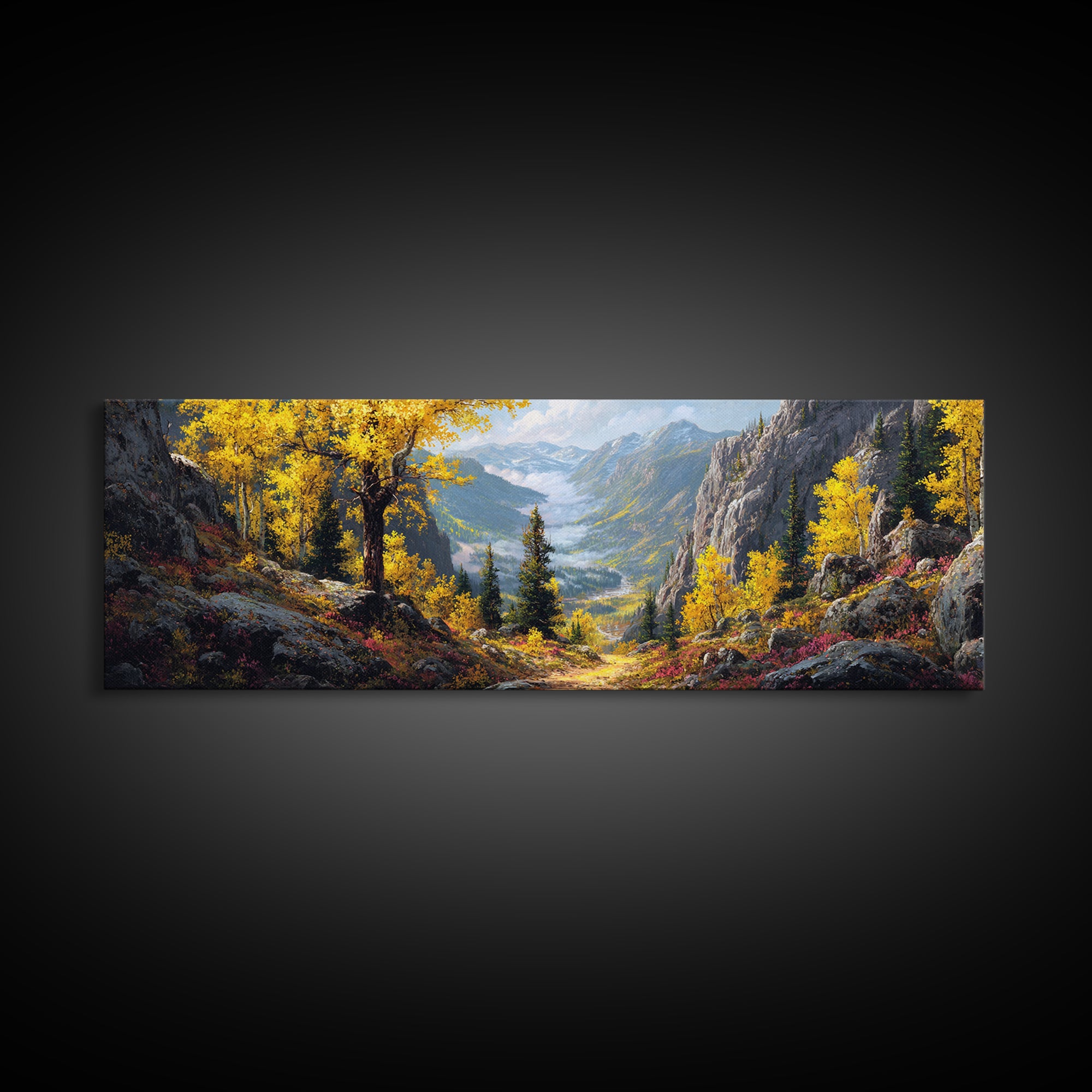 Golden Aspen Mountain Valley Canvas Print, Autumn Landscape Wall Art, Nature Wall Decor, Cabin Decor, Large Living Room Panoramic Art