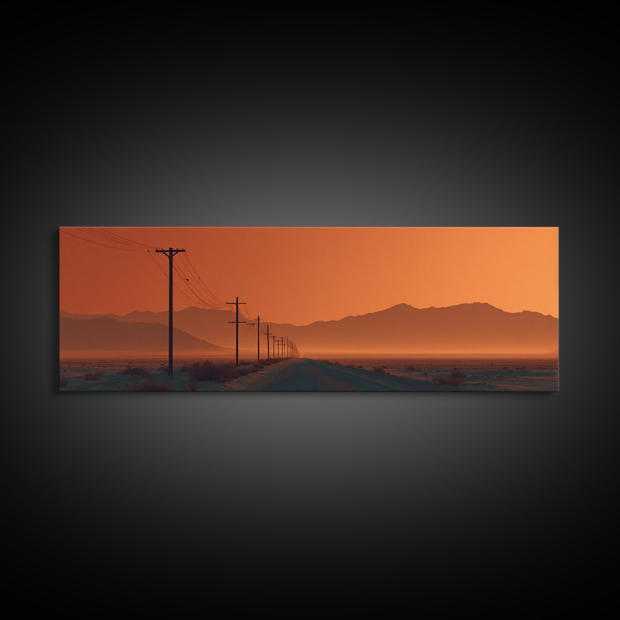 Orange Desert Road With Utility Poles, Southwestern Wall Art, Desert Canvas Print, Modern Rustic Decor, Western Wall Decor