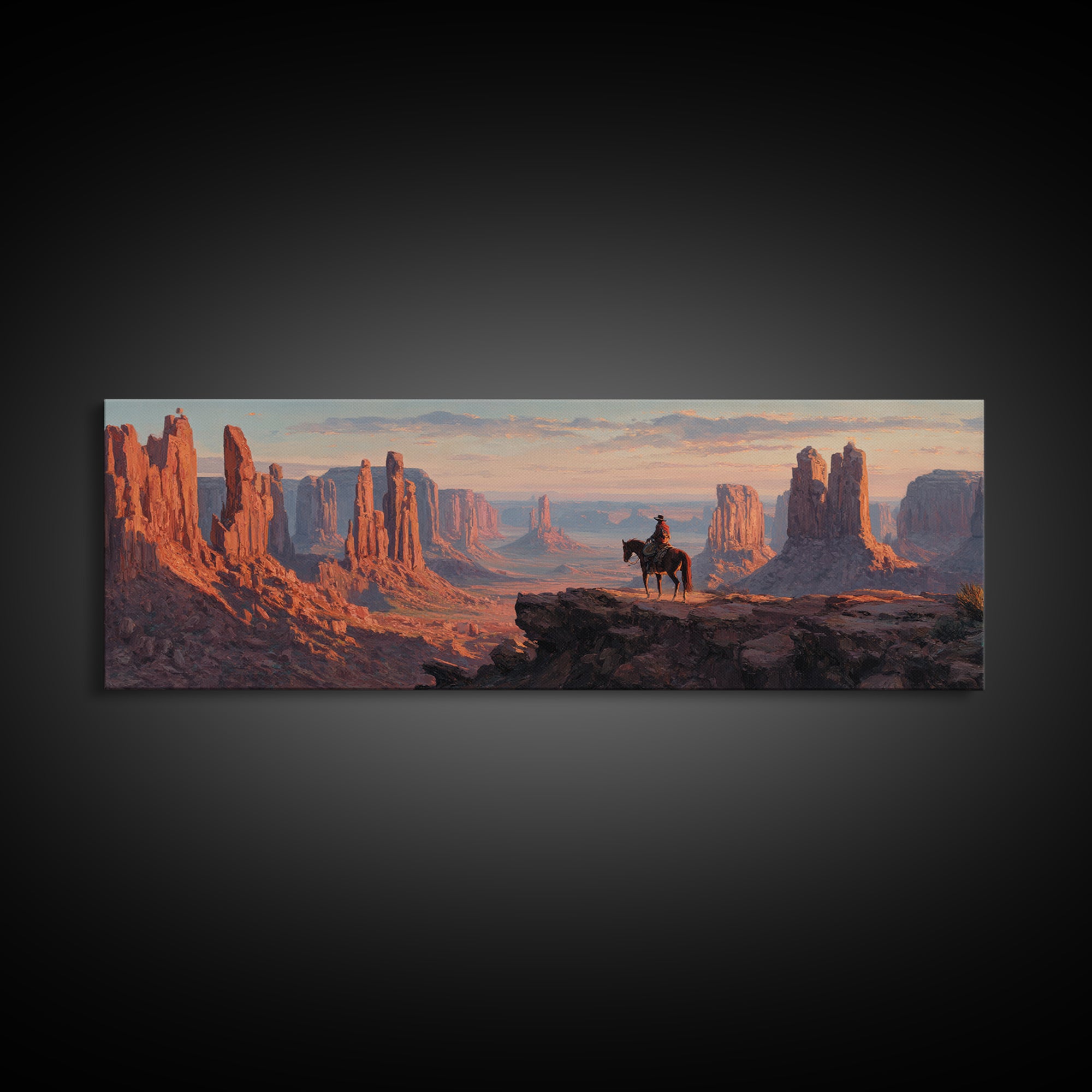 Monument Valley Cowboy Canvas Print, Western Desert Landscape, Southwestern Wall Art, Rustic Ranch Home Above Sofa Decor