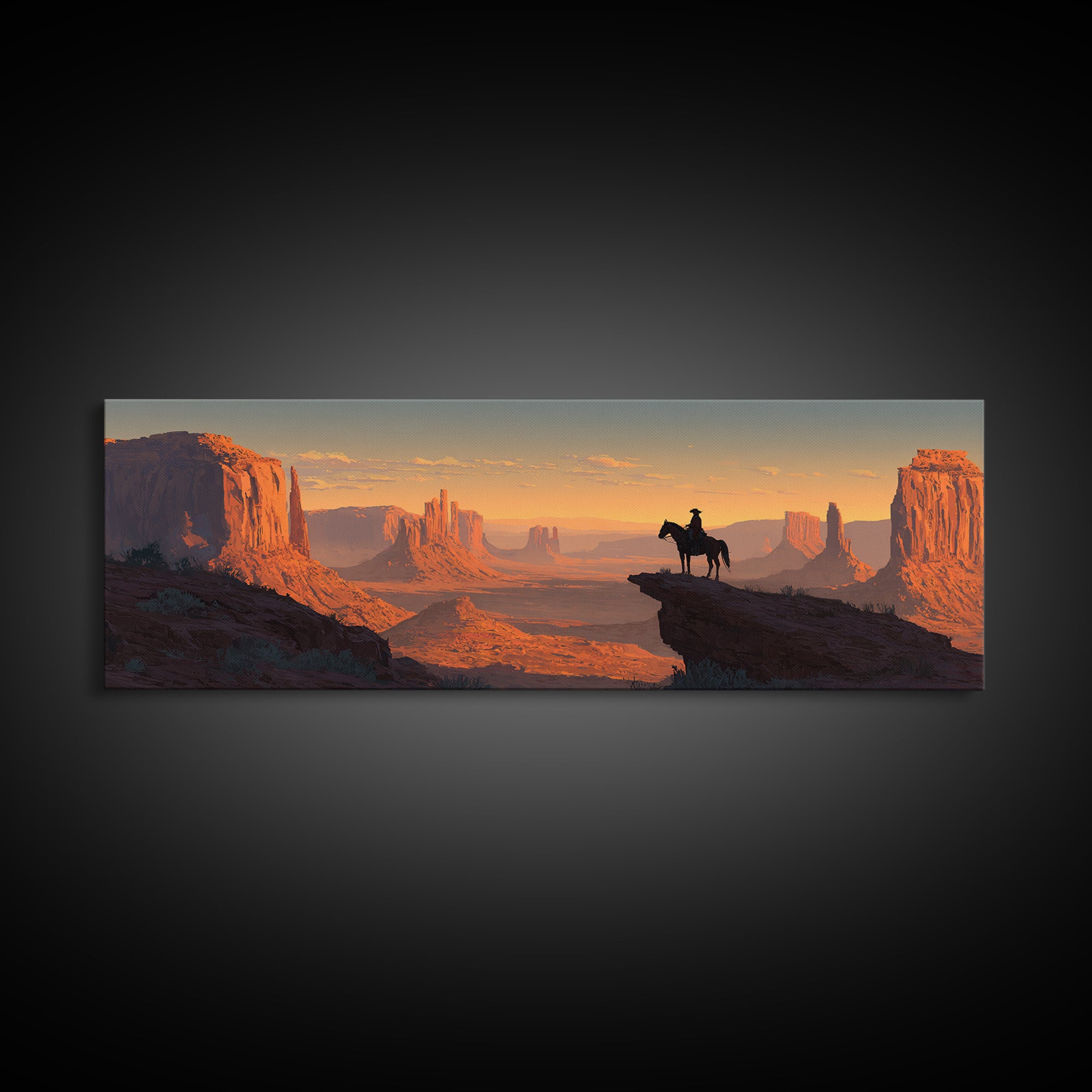 Western Cowboy Desert Sunset Wall Art, Monument Valley Canvas Print, Southwestern Decor For Man Cave Living Room And Office