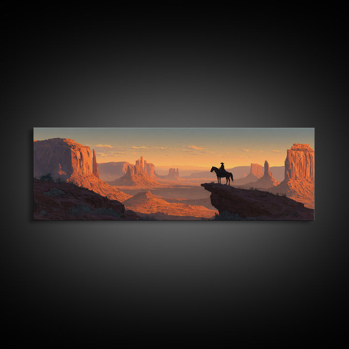 Western Cowboy Desert Sunset Wall Art, Monument Valley Canvas Print, Southwestern Decor For Man Cave Living Room And Office