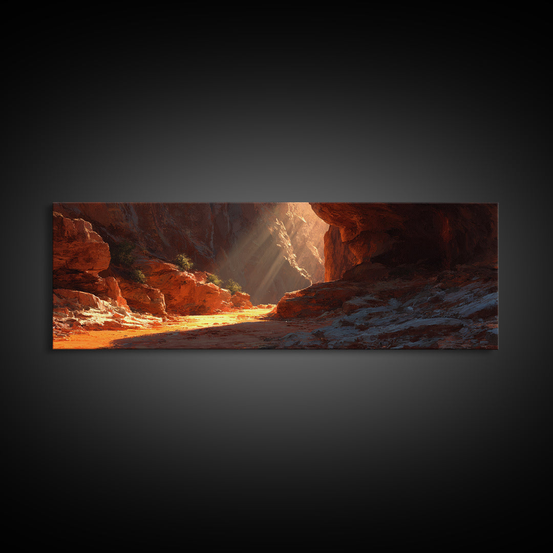 Sunlit Red Rock Desert Canyon Wall Art, Southwestern Landscape Canvas Print, Rustic Arizona Decor, Warm Nature Wall Decor