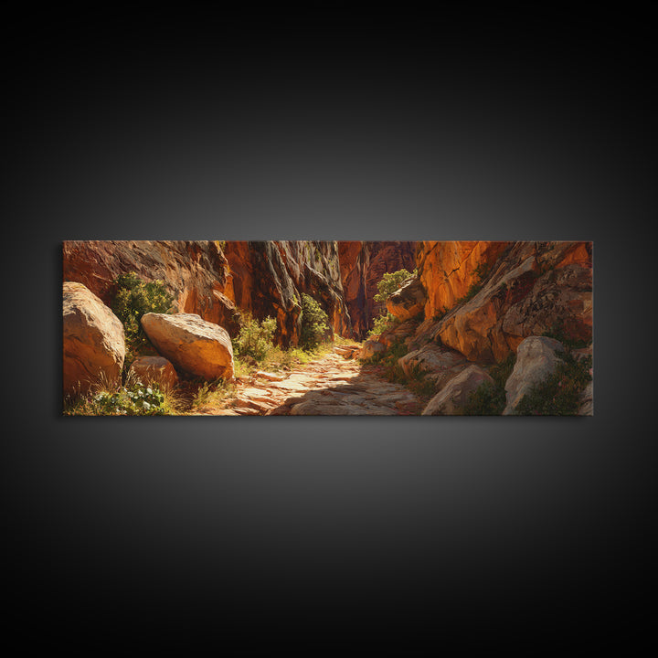 Sunlit Red Rock Canyon Trail Canvas Print, Desert Landscape Wall Art, Southwestern Decor, Arizona Print, Rustic Home Decor