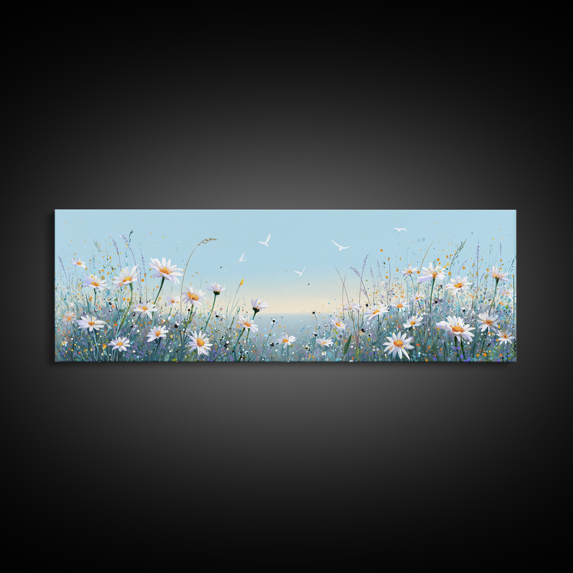 Blue Daisy Meadow Wall Art, Coastal Wildflower Canvas Print, Serene Nature Decor, Nursery Bedroom Art, Housewarming Gift