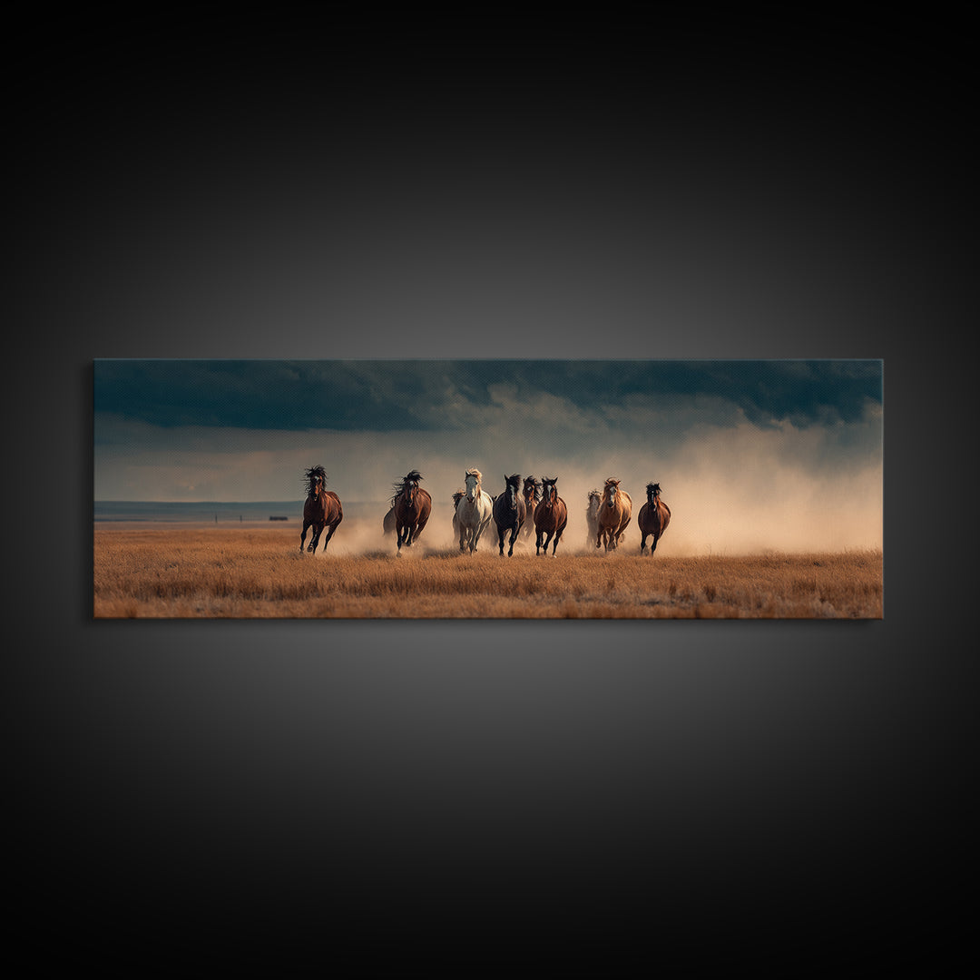 Wild Horses Running Storm Wall Art, Dramatic Western Prairie Canvas, Equine Landscape Print, Rustic Ranch Home Decor, Horse Lover Gift