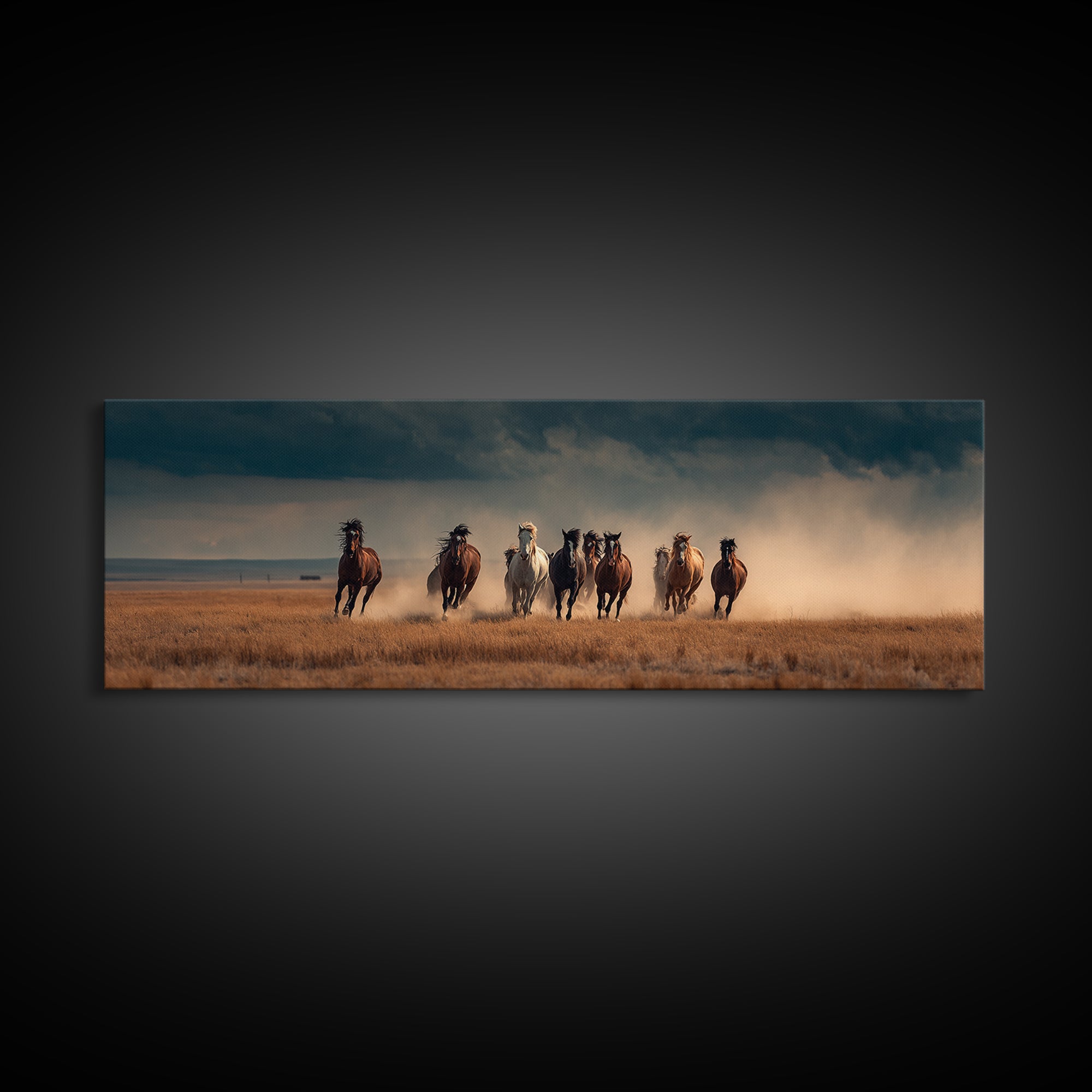 Wild Horses Running Storm Wall Art, Dramatic Western Prairie Canvas, Equine Landscape Print, Rustic Ranch Home Decor, Horse Lover Gift