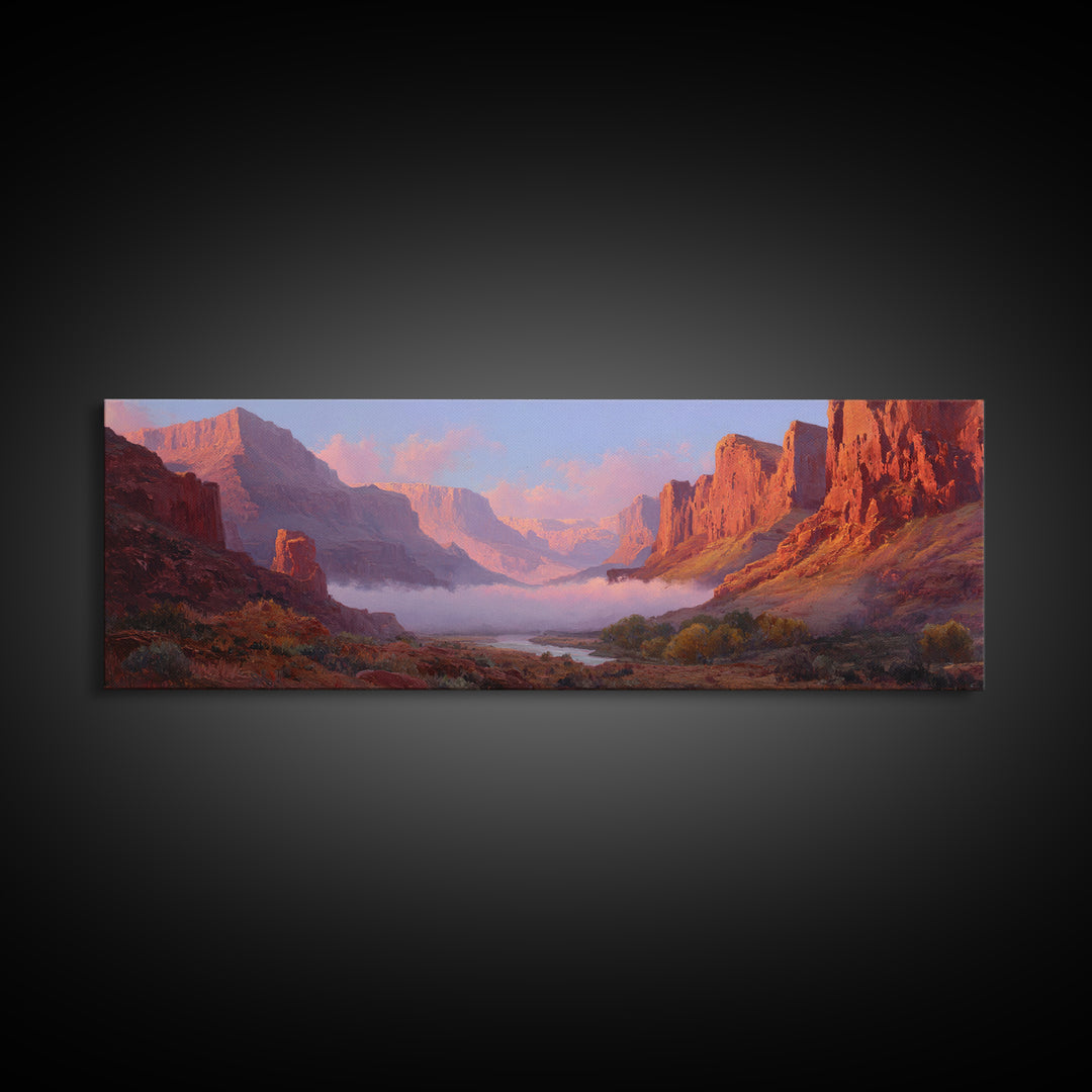 Red Rock Canyon River Sunrise Wall Art, Southwest Desert Canvas Print, Panoramic Landscape Decor, Warm Nature Art Print For Home