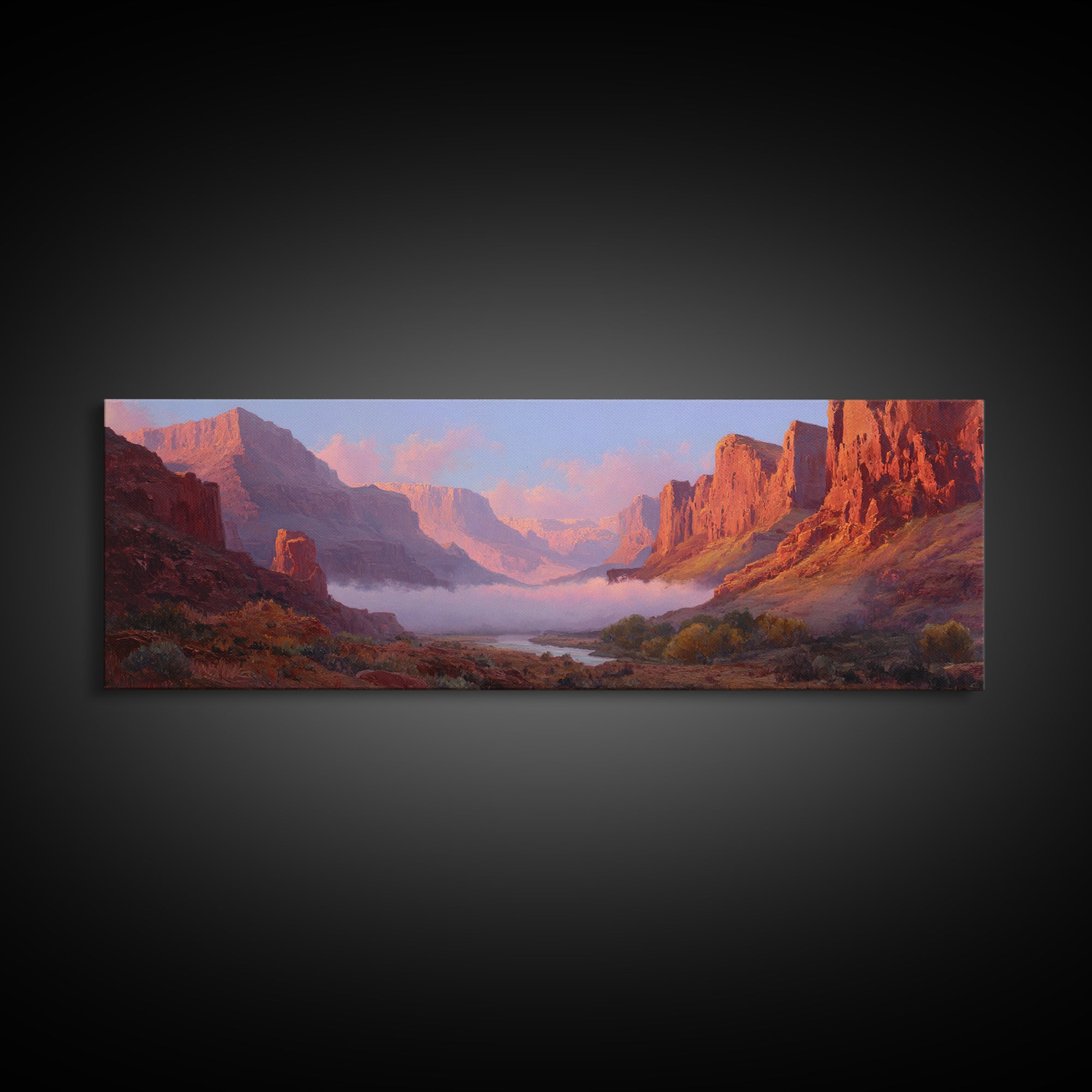 Red Rock Canyon River Sunrise Wall Art, Southwest Desert Canvas Print, Panoramic Landscape Decor, Warm Nature Art Print For Home