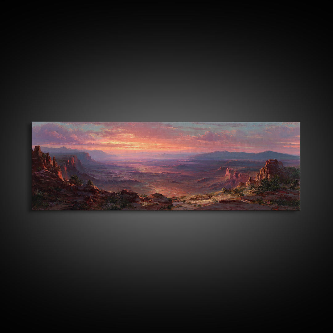 Desert Canyon Sunset Wall Art, Panoramic Landscape Canvas Print, Southwestern Home Decor, Large Living Room Art Gift Idea
