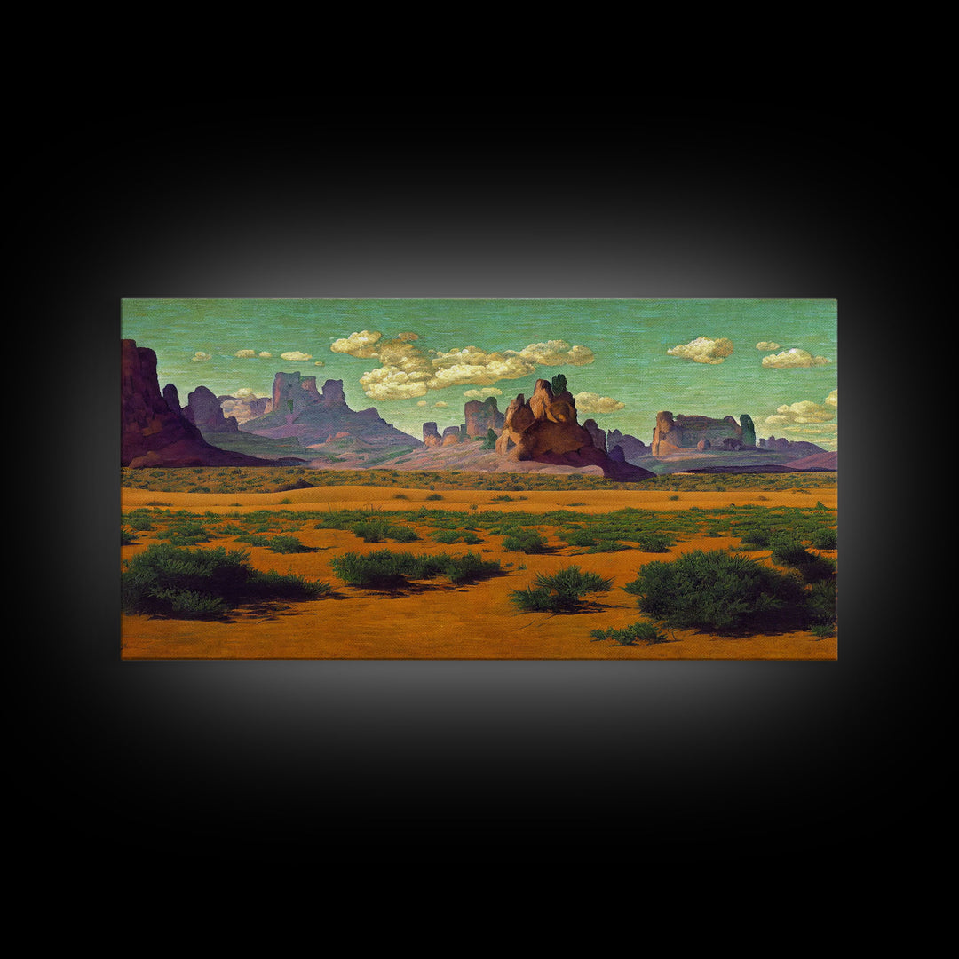 Pueblo Style Art, Painting Of the Arizona Desert, Wall Decor, Ready To Hang Framed Canvas Print, Oversize Wall Art