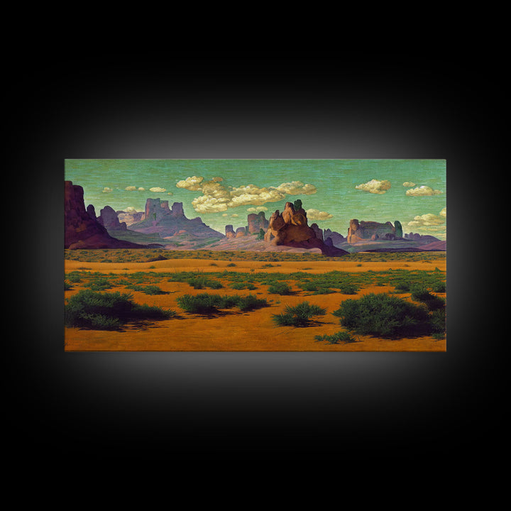 Pueblo Style Art, Painting Of the Arizona Desert, Wall Decor, Ready To Hang Framed Canvas Print, Oversize Wall Art