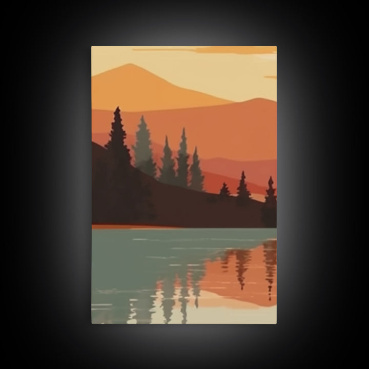 Framed Canvas Wall Art Set of 3 Sunset Forest Landscape Abstract Illustrations Prints Modern Art Minimalist Boho Wall Decor, 3 Piece Art